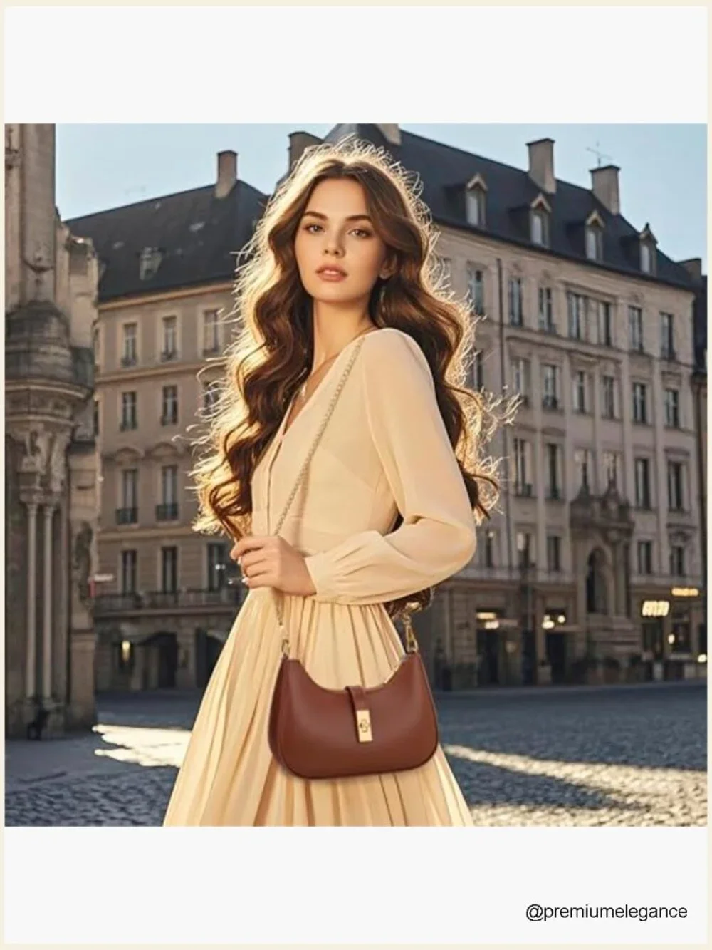 Vegan Leather Crescent Hobo Shoulder Bag with Chain